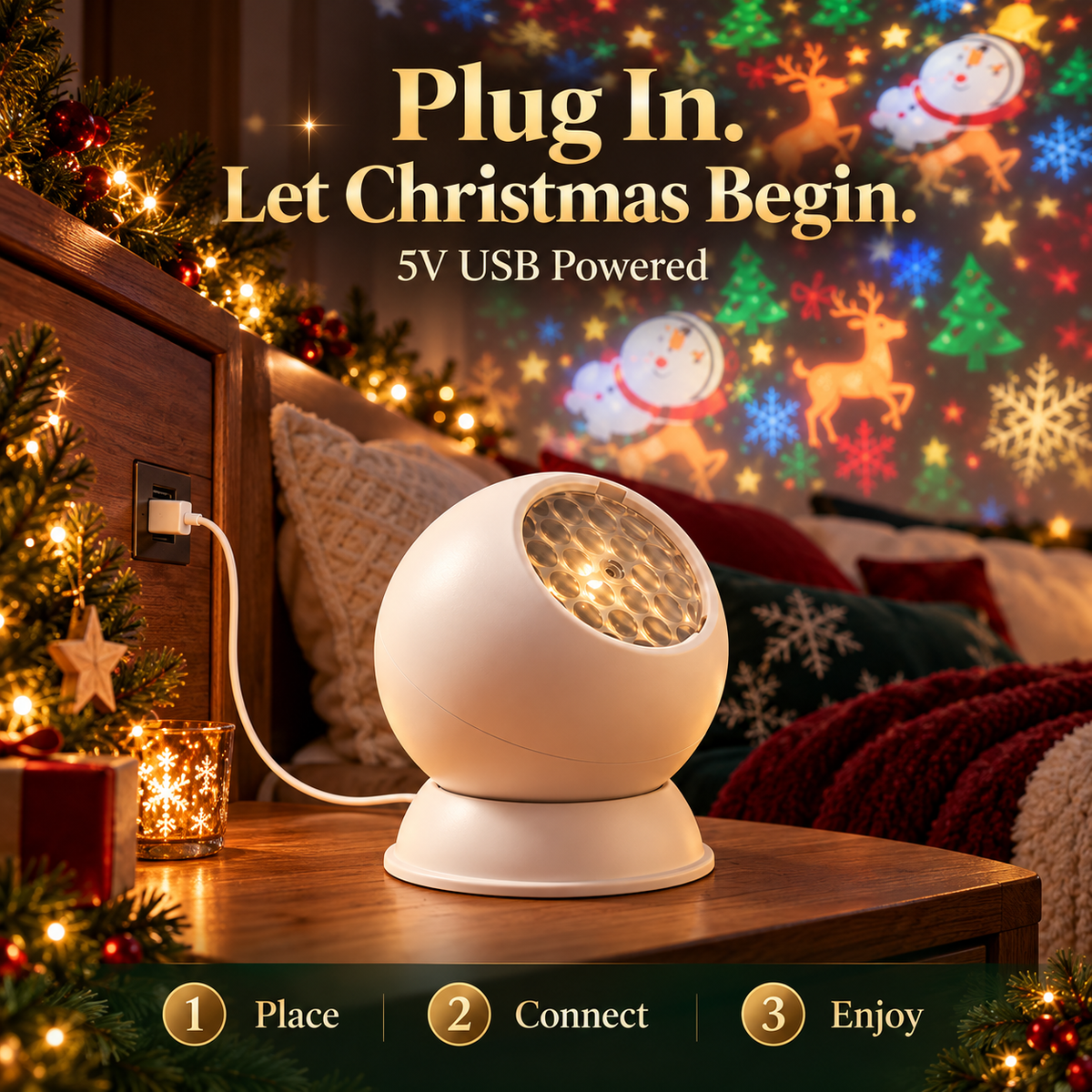 Christmas Wonder Rotating Projection Light – USB Plug-In