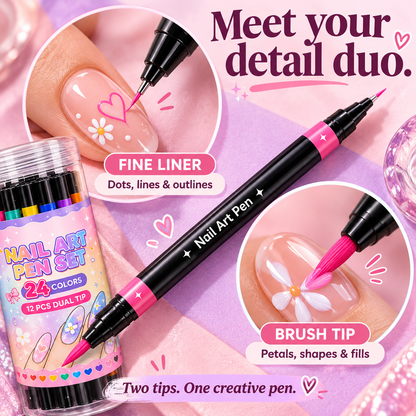 24-Color Dual-Tip Nail Art Pen Set