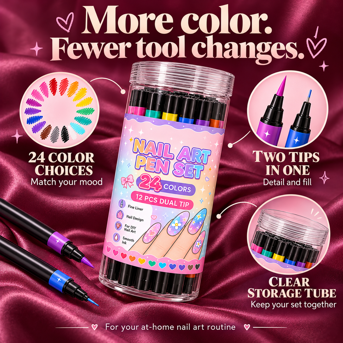 24-Color Dual-Tip Nail Art Pen Set
