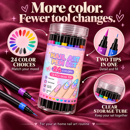 24-Color Dual-Tip Nail Art Pen Set