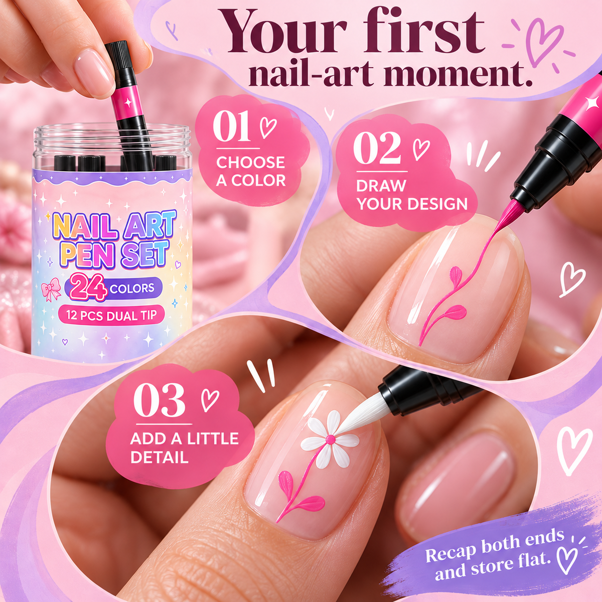 24-Color Dual-Tip Nail Art Pen Set