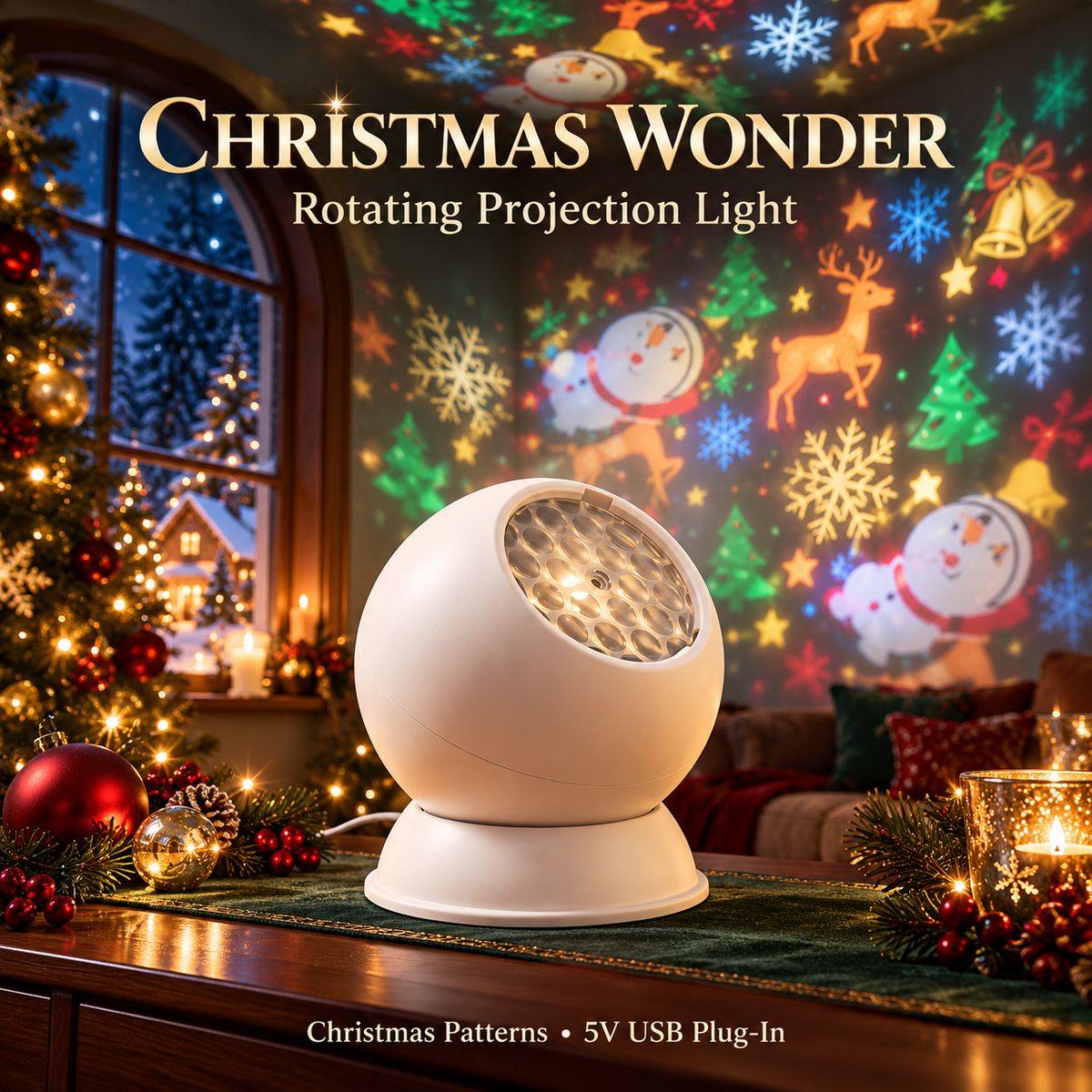 Christmas Wonder Rotating Projection Light – USB Plug-In