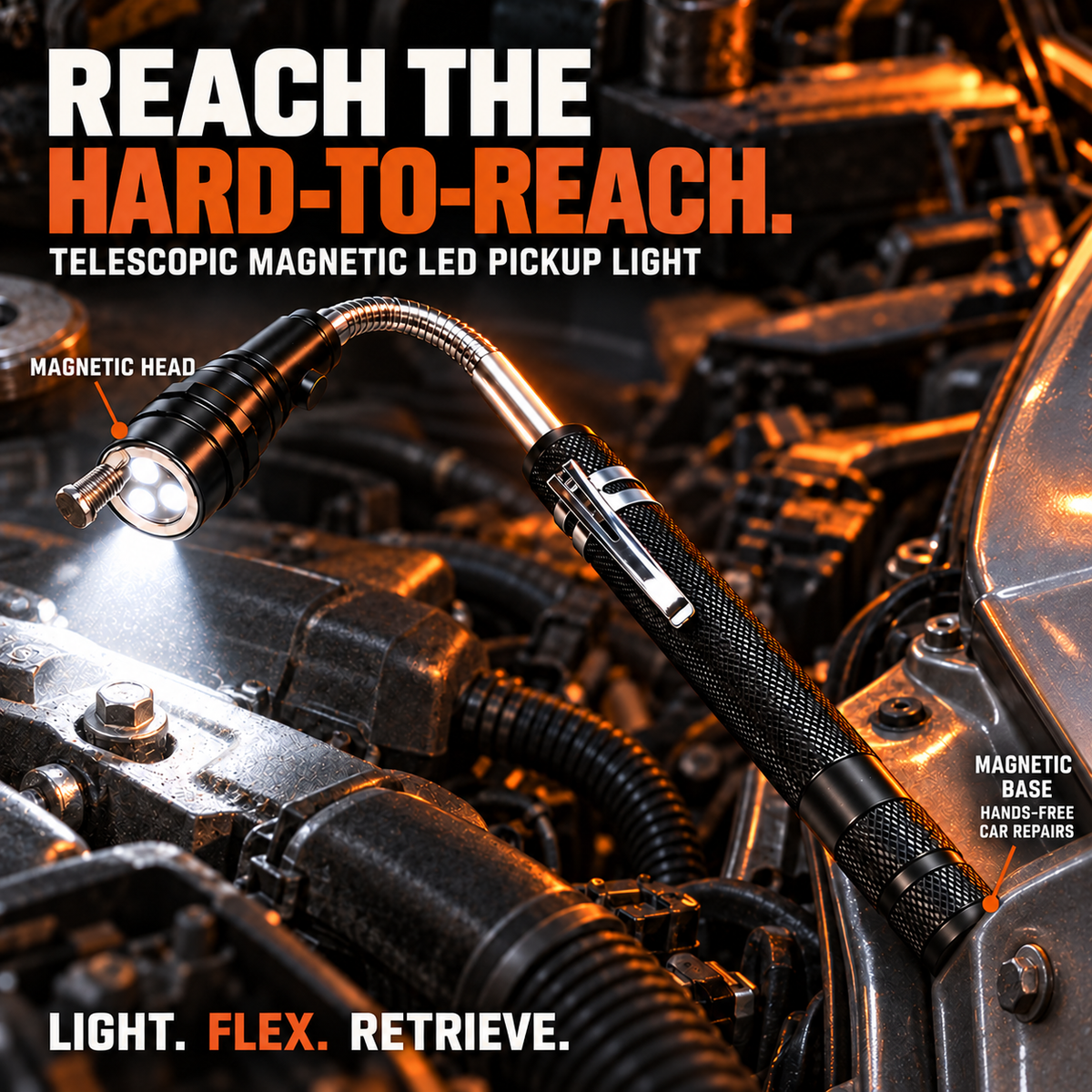 Dual-End Magnetic Telescopic LED Inspection Flashlight