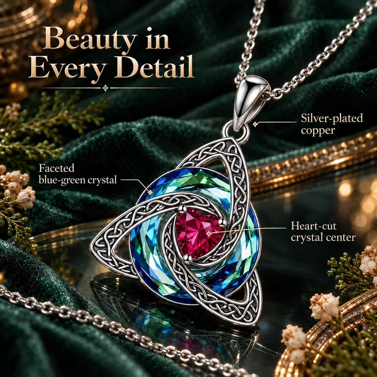 Celtic Trinity Knot Birthstone-Inspired Necklace + Free White Gift Box