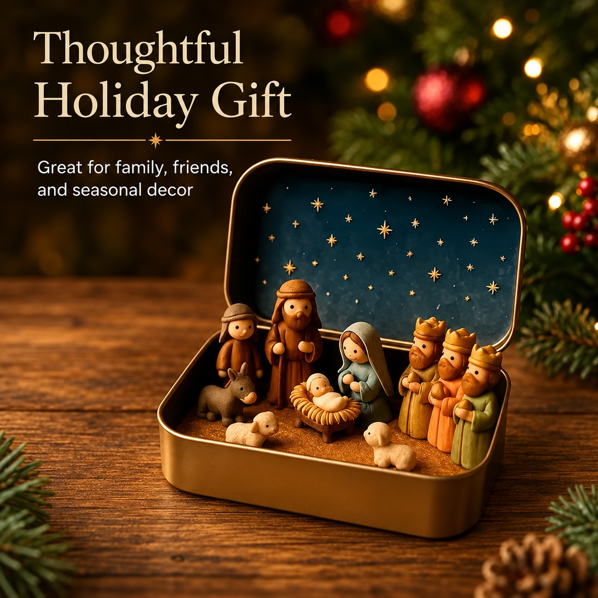 ✝️ Nativity Scene Keepsake Tin — Pocket-Sized Christmas Holy Family Set