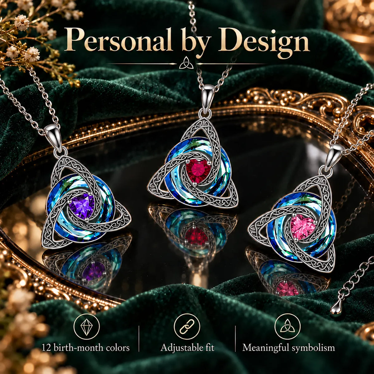Celtic Trinity Knot Birthstone-Inspired Necklace + Free White Gift Box