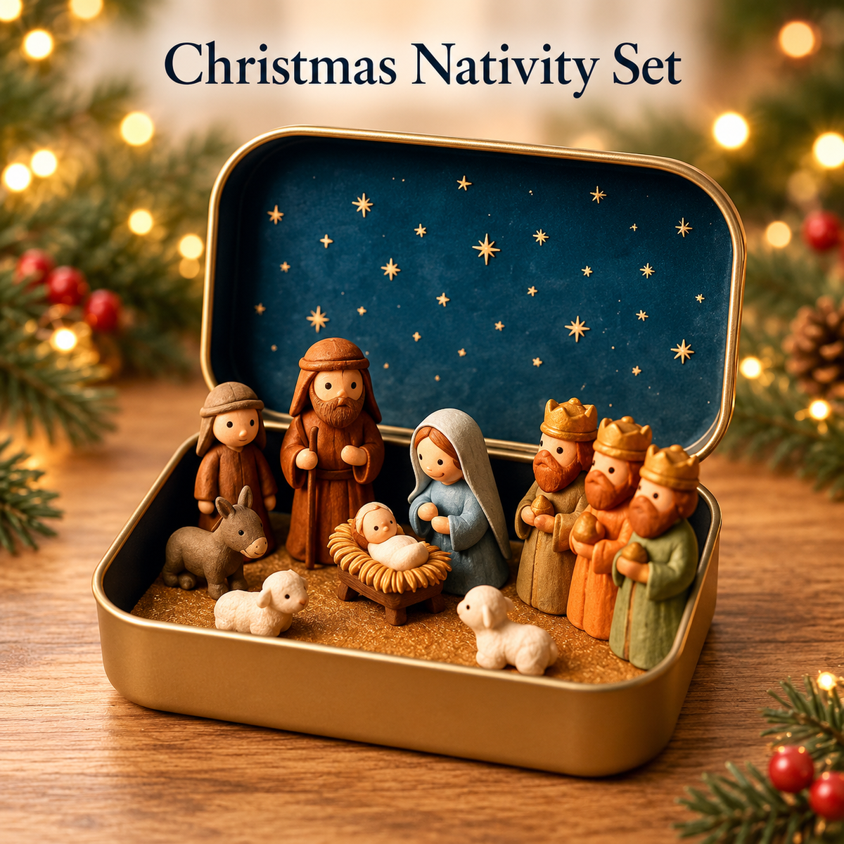 ✝️ Nativity Scene Keepsake Tin — Pocket-Sized Christmas Holy Family Set
