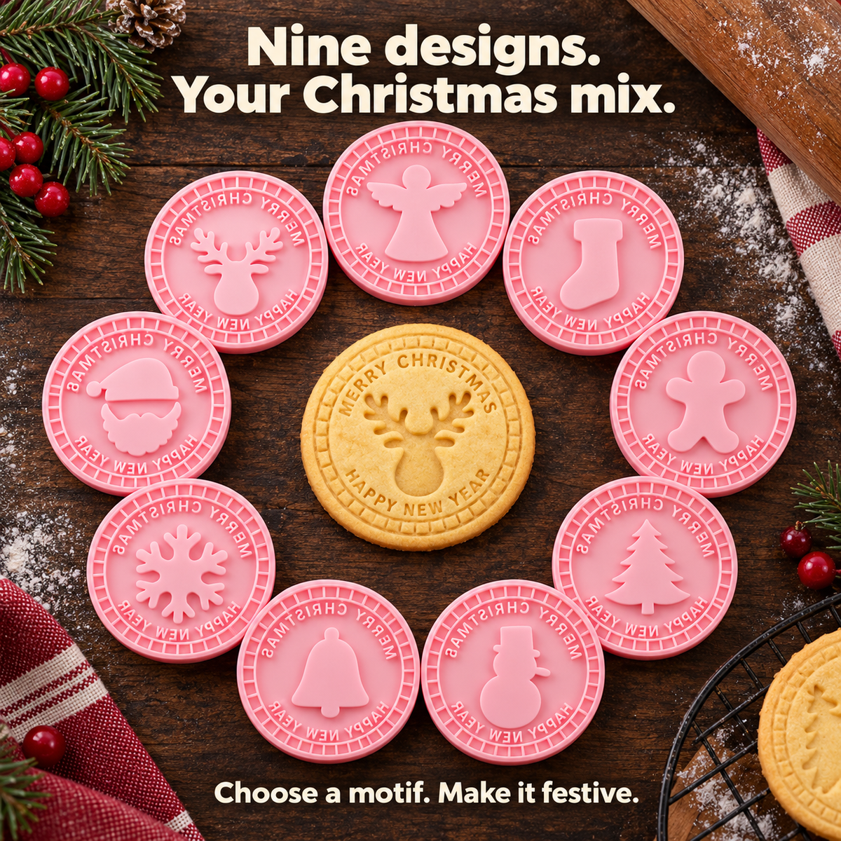 Christmas Joy 9-Design Cookie Stamp & Cutter Set