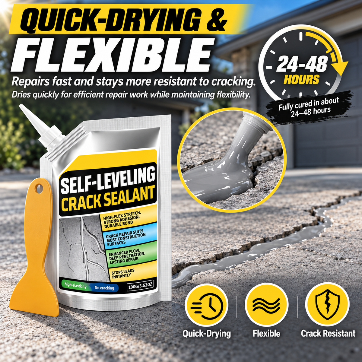 Self-Leveling Concrete Crack Sealant Kit | 100 g Pouch + 1 Scraper