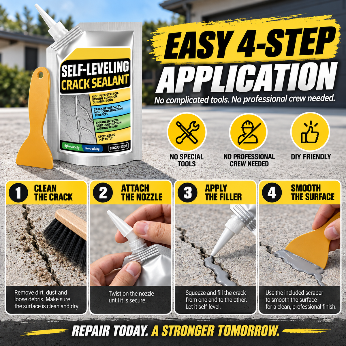 Self-Leveling Concrete Crack Sealant Kit | 100 g Pouch + 1 Scraper