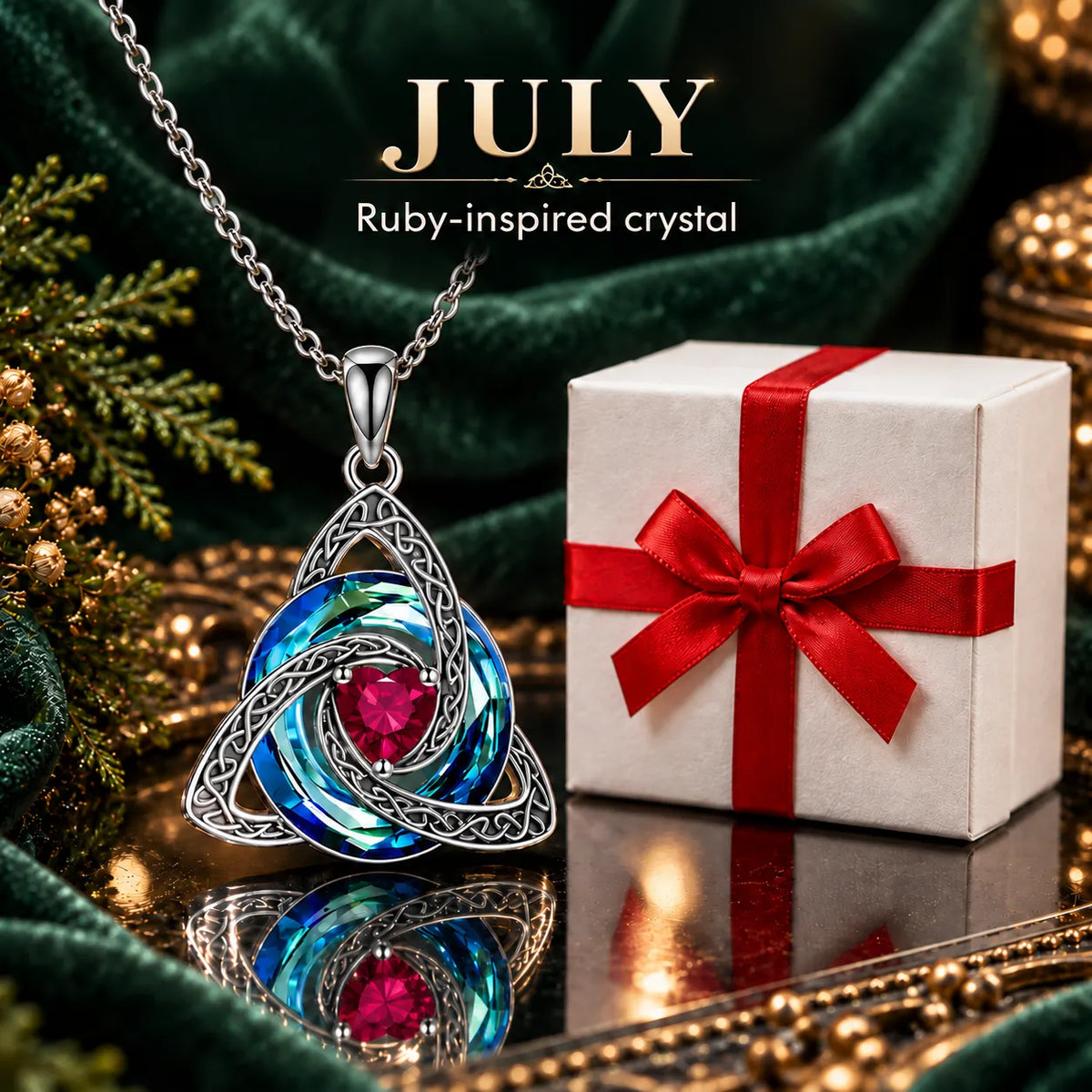 Celtic Trinity Knot Birthstone-Inspired Necklace + Free White Gift Box