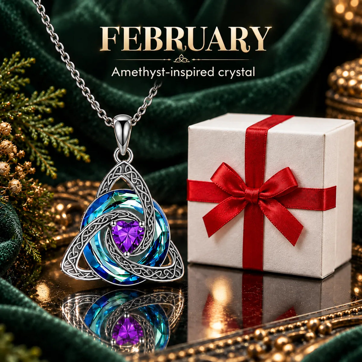 Celtic Trinity Knot Birthstone-Inspired Necklace + Free White Gift Box