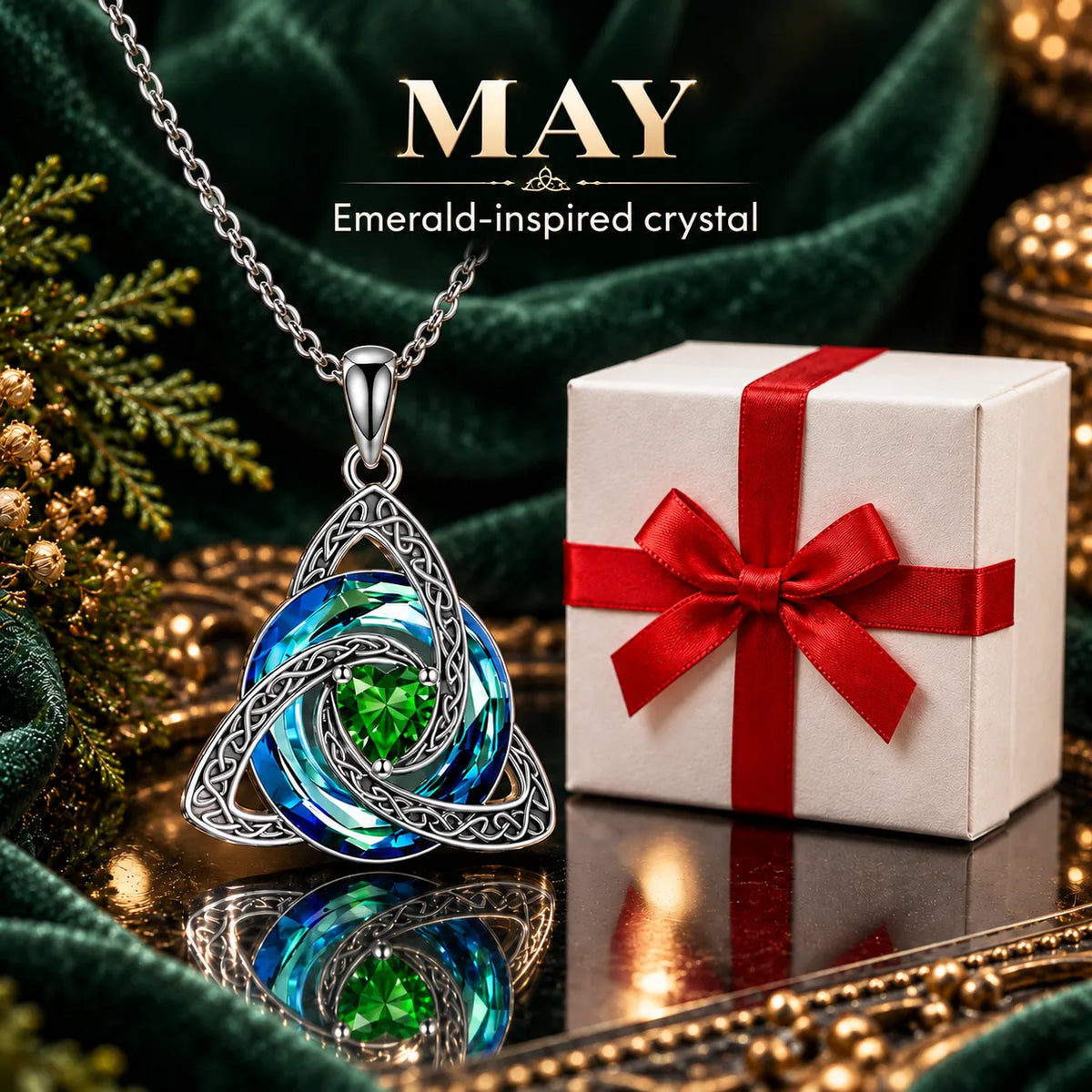 Celtic Trinity Knot Birthstone-Inspired Necklace + Free White Gift Box