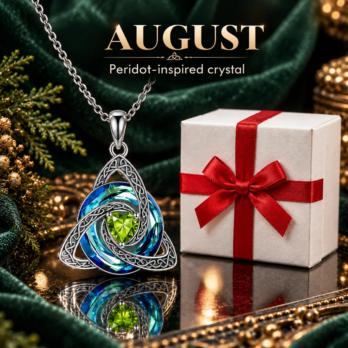 Celtic Trinity Knot Birthstone-Inspired Necklace + Free White Gift Box