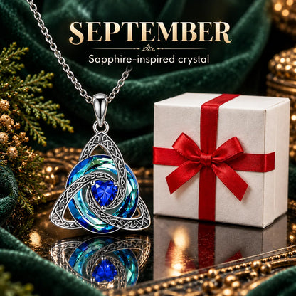 Celtic Trinity Knot Birthstone-Inspired Necklace + Free White Gift Box