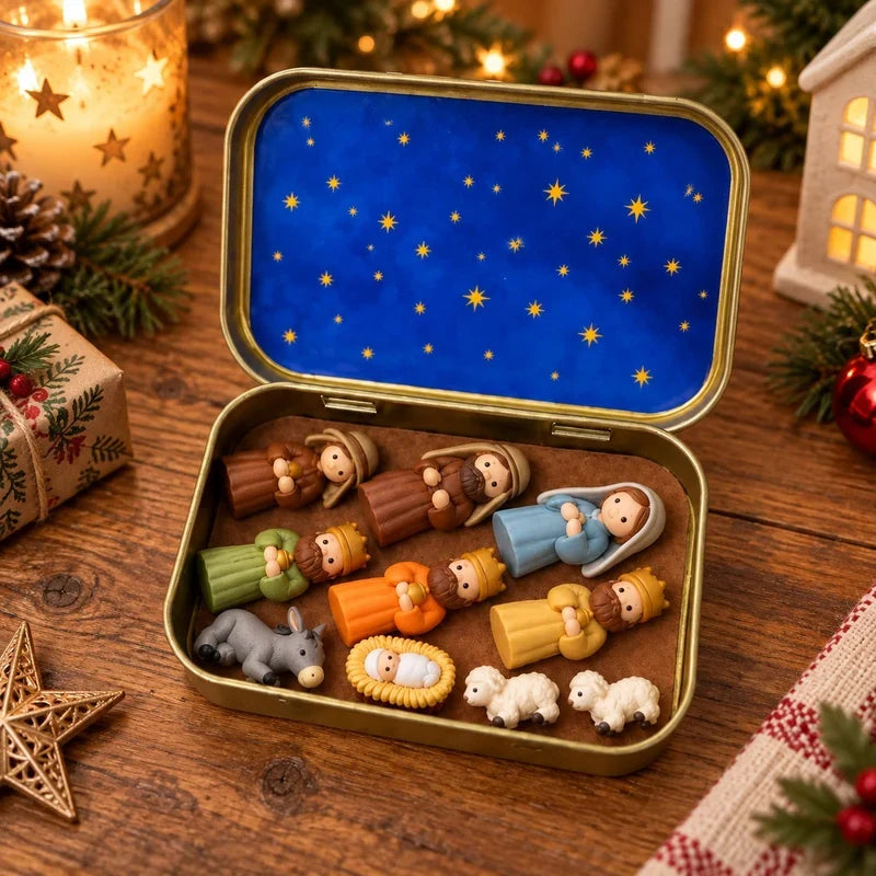 ✝️ Nativity Scene Keepsake Tin — Pocket-Sized Christmas Holy Family Set